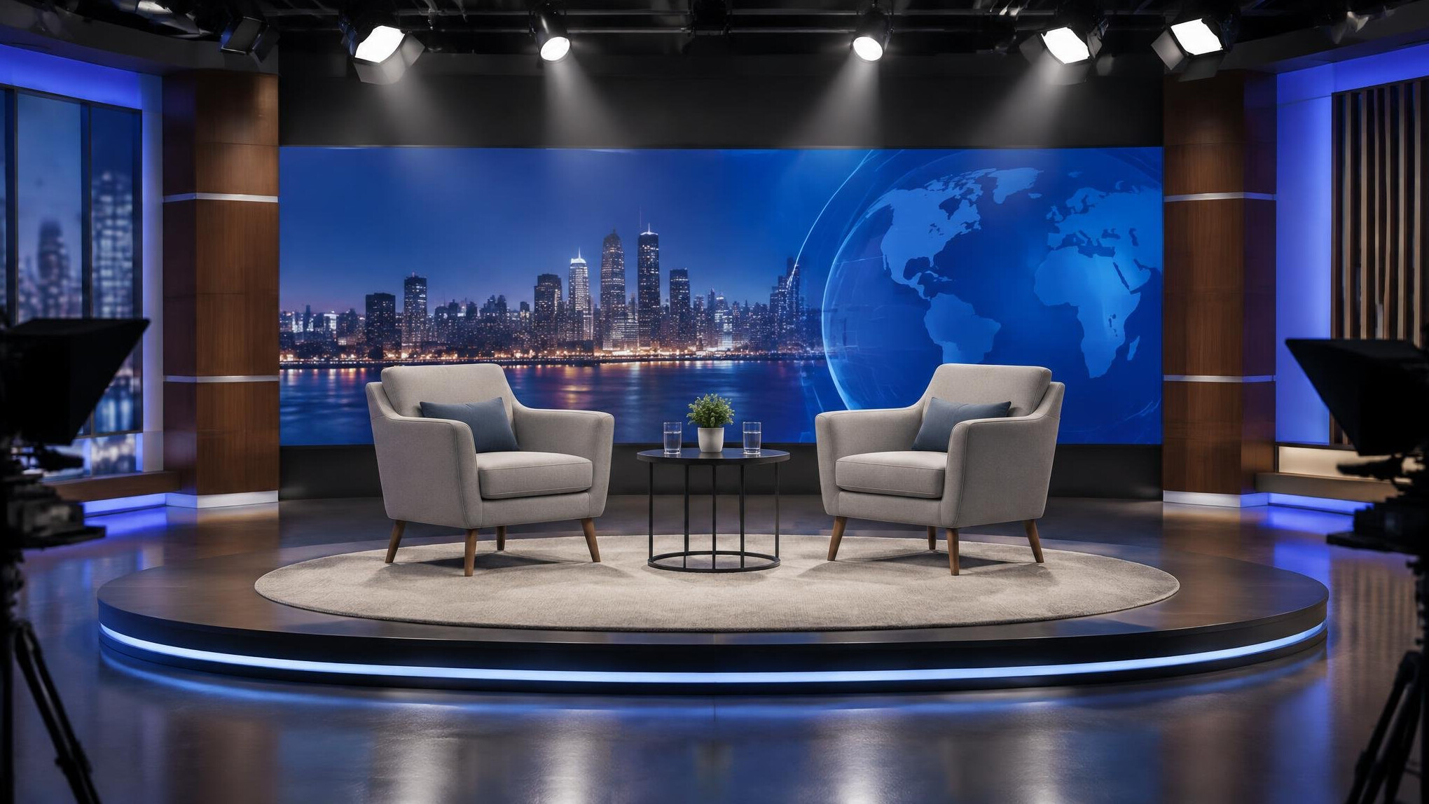 Empty presentation stage with spotlights